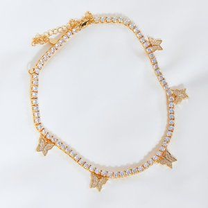 Rhinestone Butterfly Chain Necklace Gold New with Tags